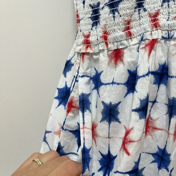 J Crew Smocked Tiered Midi Dress Size S Red White Blue Tie Shoulder Patriotic - Picture 3 of 7